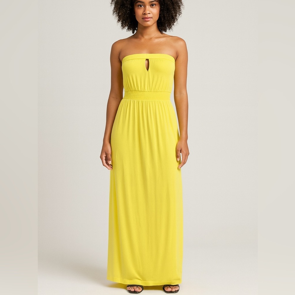 New York & Company Boho Yellow‎ Strapless Maxi dress, Size M, NWT